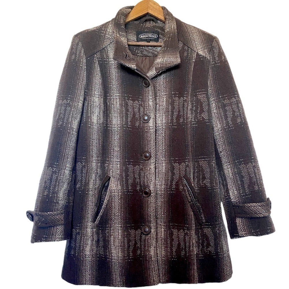 NORTHERN Reflections Jacket Wool Tweed Coat Brown Neutral Warm Button Up Large